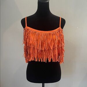 Orange Fringe Women Top large new with tags